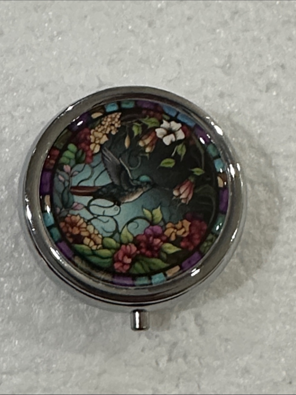 Floral Hummingbird Round Pill Box - Multicolor
